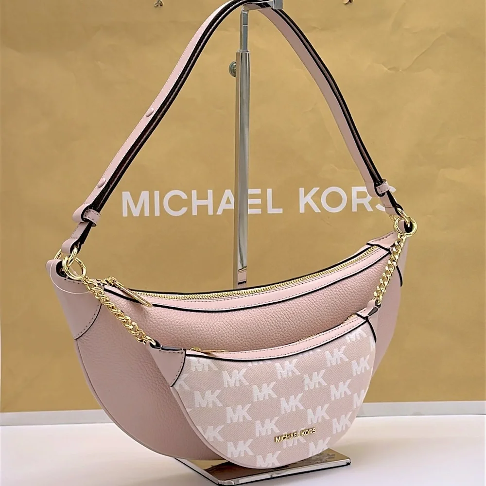 MICHAEL KORS Hollis Medium 2-in-1 Pebbled Leather and Logo Jacquard Shoulder Bag